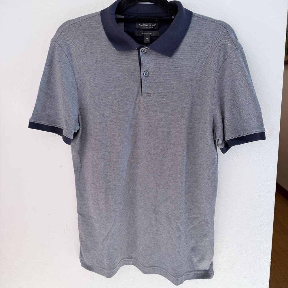 Banana Republic Luxury Touch Polo Men's M Blue Gray 100% Cotton Standard Fit